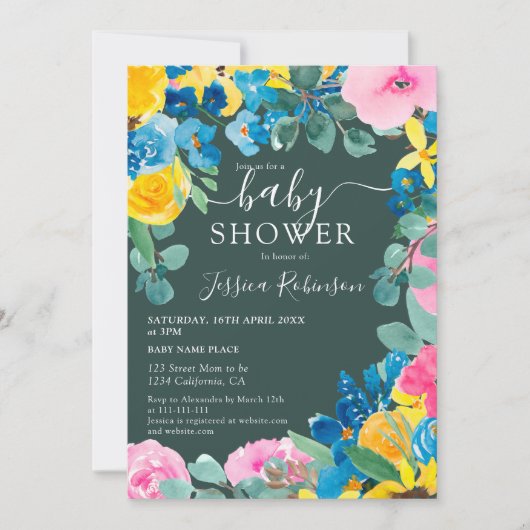 Rustikales grünes Foto Babydusche Einladung (Vorderseite)