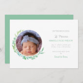 Rustikales Grünes Foto Geburtserklärung Ankündigung (Vorne/Hinten)