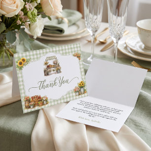 Rustikales grünes Gingham Sie ist frisch auf dem M Dankeskarte