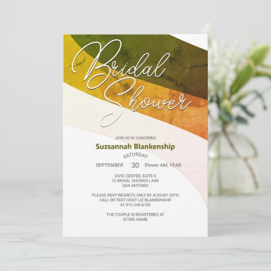 Rustikales Grünes Gold Creme Horizontal Streams Einladung (Stehend Vorderseite)