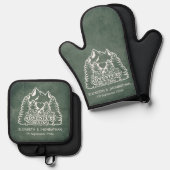 Rustikales grünes Halbpension Weißes Abenteuer beg Ofenhandschuh & Topflappen-Set (Vorderseite/Rückseite)