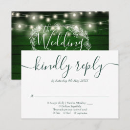 Rustikales Grünes Holz-String leuchtet Blumenschri RSVP Karte