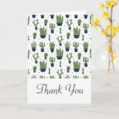 Rustikales grünes Kaktus-Wüsten-Muster danken Karte (Gelbe Blume)