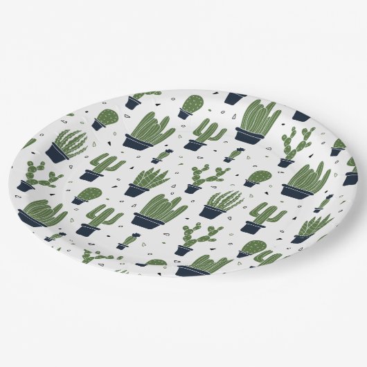 Rustikales Grünes Kaktus-Wüstenmuster Pappteller (Schrägansicht)