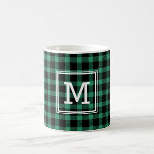 Rustikales, grünes, Kariertes Buffalo-Monogramm Kaffeetasse