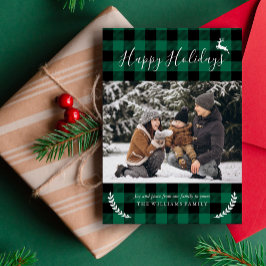 Rustikales Grünes Kariertes Weihnachtsfest Foto Feiertagskarte