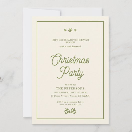 Rustikales grünes Kariertes Weihnachtsfest Party Einladung (Vorderseite)