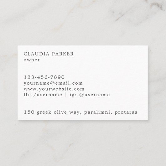 Rustikales grünes Olive-Leaf-Kränz-Monogramm Visitenkarte (Rückseite)