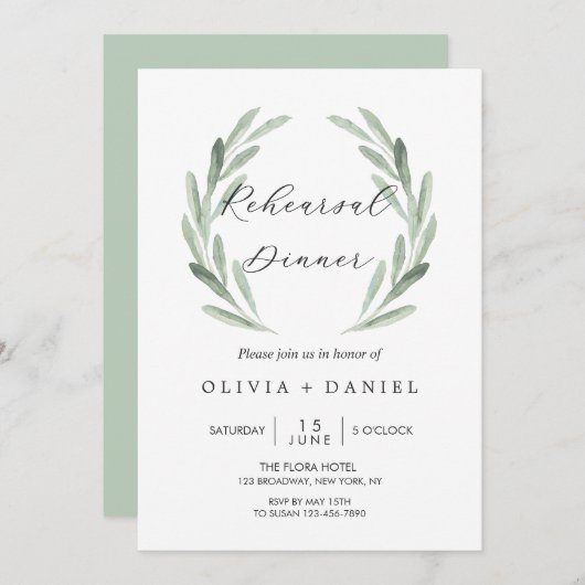 Rustikales grünes olivgrüne einladung (Vorne/Hinten)