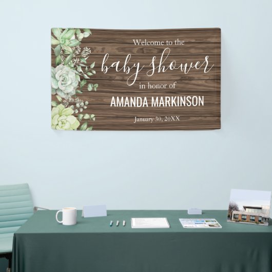 Rustikales grünes Sukkulat Moderne Babydusche Banner (Messeveranstaltung)