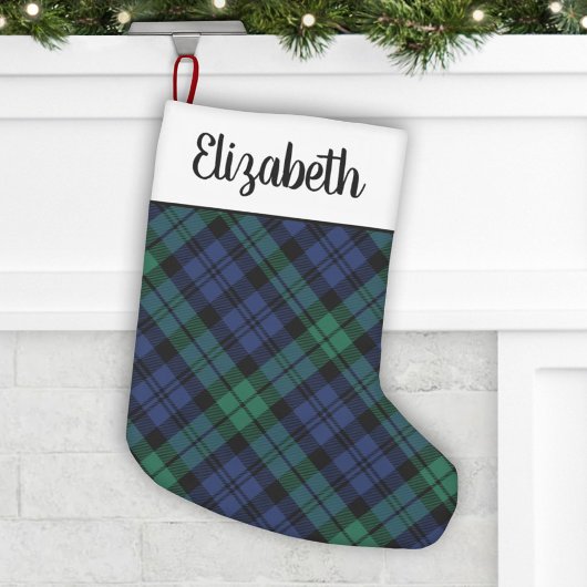 Rustikales grünes und blaues Tartan Kariert Person Kleiner Weihnachtsstrumpf