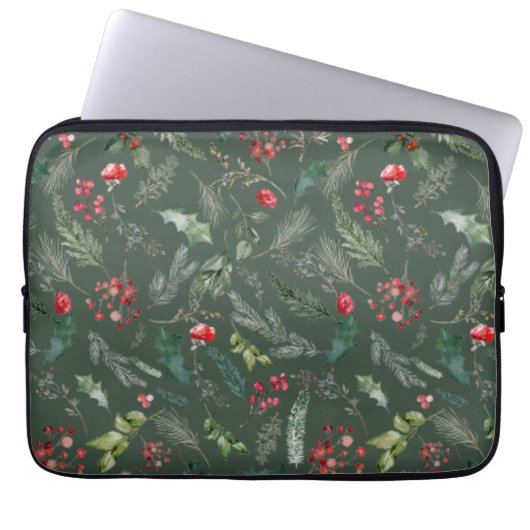 Rustikales Grünes Weihnachtsblatt Botanisches Must Laptopschutzhülle (Vorderseite)