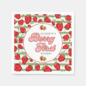 Rustikales Grünes Weißes Erdbeermuster Berry First Serviette (Vorderseite)
