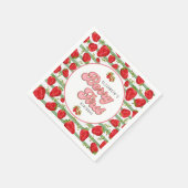 Rustikales Grünes Weißes Erdbeermuster Berry First Serviette (Ecke)