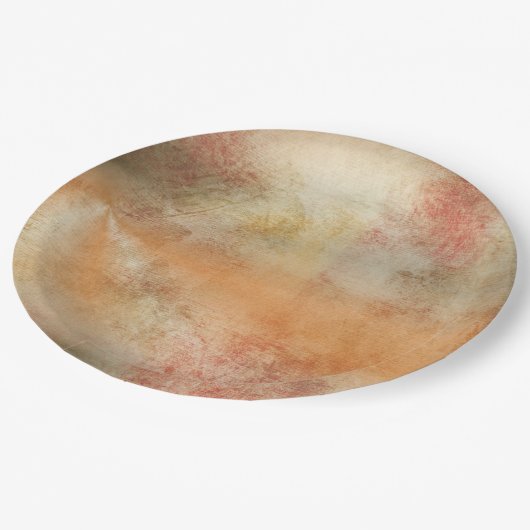 Rustikales Grunge Abstract Design in Herbstfarben Pappteller (Schrägansicht)