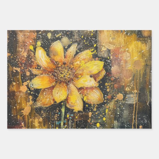 Rustikales Grunge Gold Pink Abstraktes Blumendekou Geschenkpapier Set (Vorderseite)