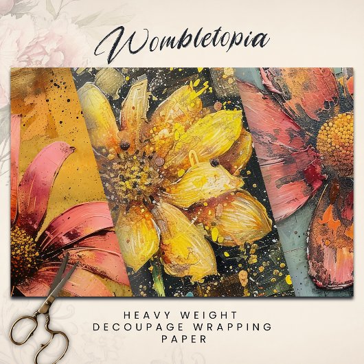 Rustikales Grunge Gold Pink Abstraktes Blumendekou Geschenkpapier Set