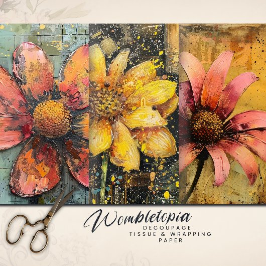 Rustikales Grunge Gold Pink Abstraktes Blumendekou Geschenkpapier Set