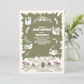 Rustikales Grünholz Fern Baby Dusche Einladung (Stehend Vorderseite)