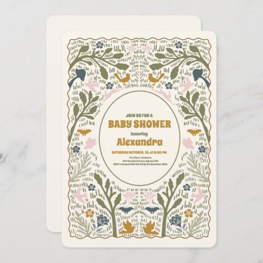 Rustikales Grünholz Fern Baby Dusche Einladung (Vorne/Hinten)