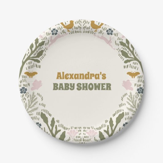 Rustikales Grünholz Fern Baby Dusche Pappteller (Vorderseite)