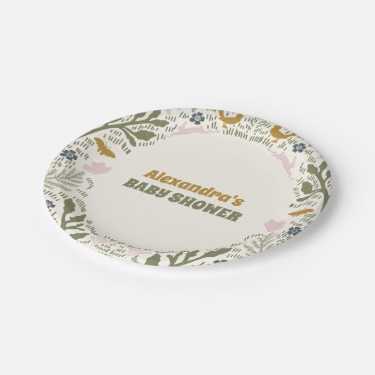 Rustikales Grünholz Fern Baby Dusche Pappteller (Schrägansicht)