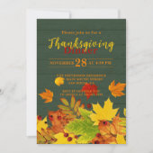 Rustikales Grünholz Herbst hinterlässt Erntedank Einladung (Vorderseite)