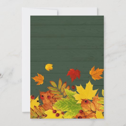 Rustikales Grünholz Herbst hinterlässt Erntedank Einladung (Rückseite)