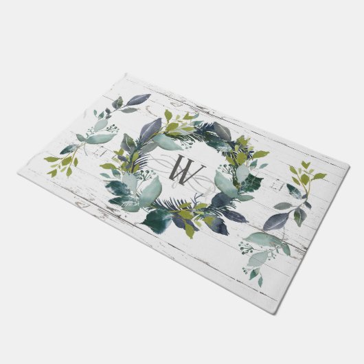 Rustikales Grünkraut-Monogramm Fußmatte (Schrägansicht)