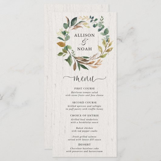 Rustikales Grünpflanzen botanisches Hochzeitsmenü Programm (Vorne/Hinten)