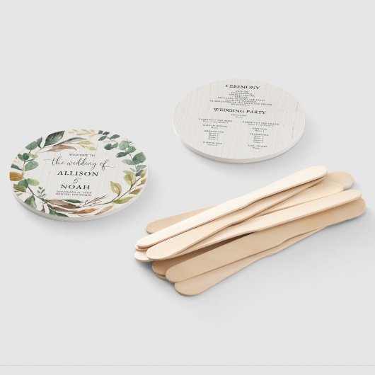 Rustikales Grünpflanzen botanisches Hochzeitsprogr Fächer (Non-assembled)