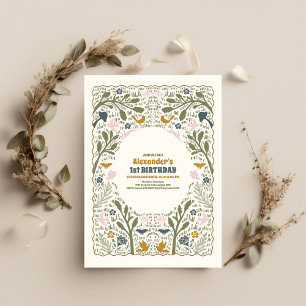 Rustikales Grünwald Fern 1. Geburtstag Einladung