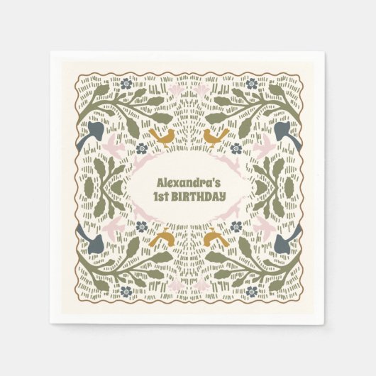 Rustikales Grünwald Fern 1. Geburtstag Serviette (Vorderseite)