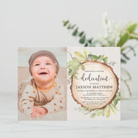 Rustikales Grünwald widmet Foto Einladung (Stehend Vorderseite)