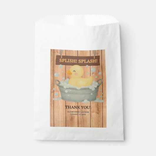 Rustikales Gummi Ducky Bubbles Baby Dusche Geschenktütchen (Vorderseite)