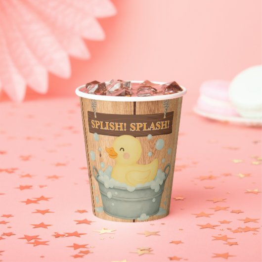 Rustikales Gummi Ducky Bubbles Baby Dusche Pappbecher (Insitu)