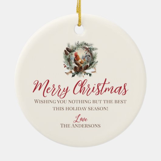 Rustikales Hahntier Weihnachtskiefer Keramik Ornament (Hinten)