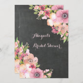 Rustikales Halbpension Rosa Blume Brautparty Einladung (Vorne/Hinten)