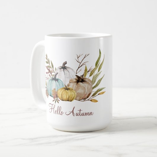 Rustikales Hallo Autumn Pumpkins Kaffeetasse (Vorderseite Links)