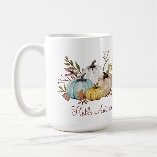 Rustikales Hallo Autumn Pumpkins Kaffeetasse (Links)
