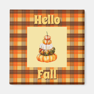 Rustikales Hallo Fall Kariert mit Orange Pumpkin S Magnet