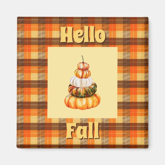 Rustikales Hallo Fall Kariert mit Orange Pumpkin S Magnet (Vorne)