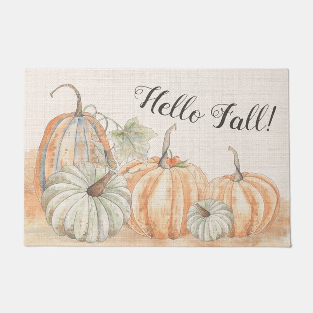 Rustikales Hallo Fall Watercolor Pumpkin Fußmatte (Vorderseite)