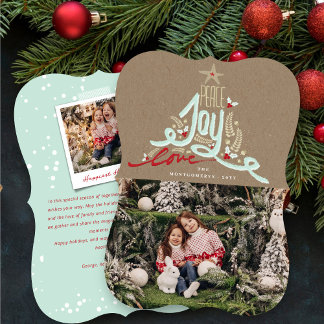 Rustikales Hand Drawn Peace Joy Liebe Typografie F Feiertagskarte