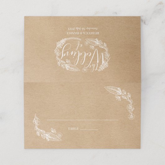 Rustikales handgezeichnet Blumengartenskript Platzkarte (Außenseite Aufgefaltet)