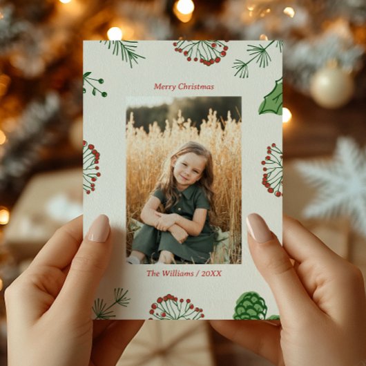 Rustikales, handGezeichnet Mistletoe Pine Weihnach Feiertagskarte