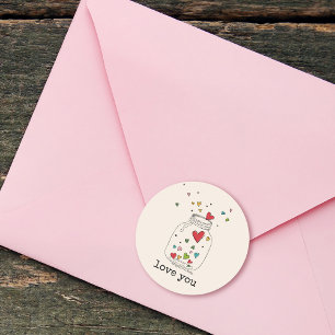 Rustikales Handgezeichnetes Herz in Jar Liebe Sie Runder Aufkleber