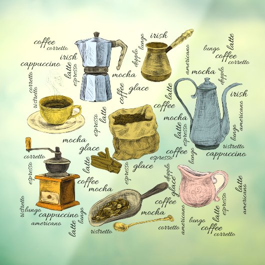 Rustikales Handgezogenes Café Kunst Fensteraufkleber (Blatt 3)