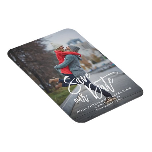 Rustikales Handschrift-Foto Rettete unser Date Mag Magnet (Rechte Seite)