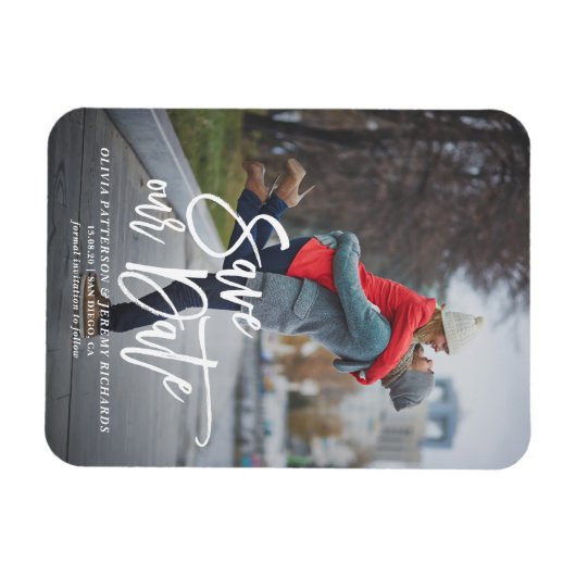 Rustikales Handschrift-Foto Rettete unser Date Mag Magnet (Horizontal)